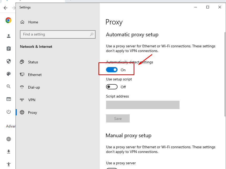 Toggle "Automatic detect settings" off.