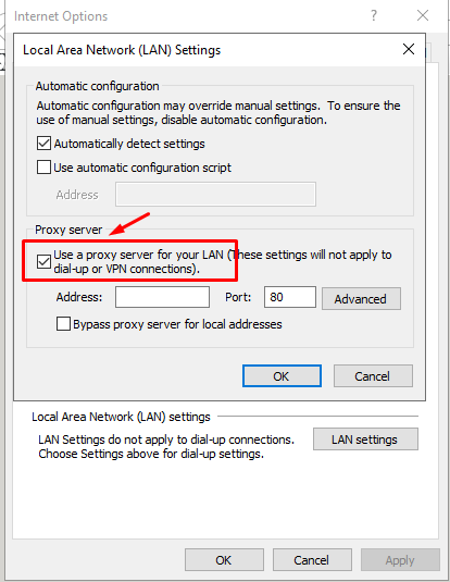 Internet Explorer Proxy Settings