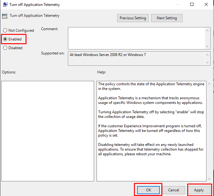 How to turn off Application Telemetry on Windows server 2019, 2022 ...