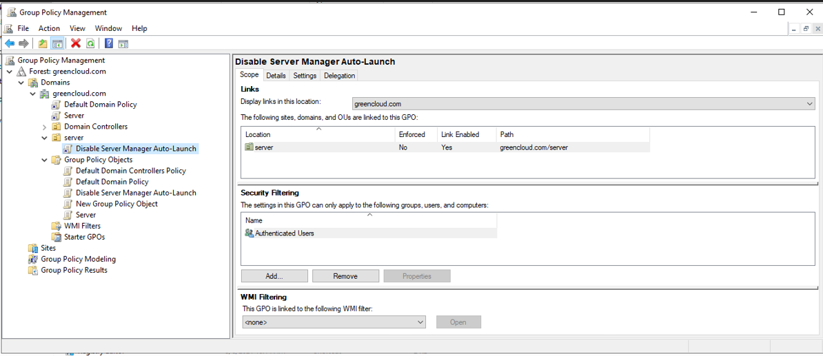 Additional GPO options: scope, details, settings and deletation