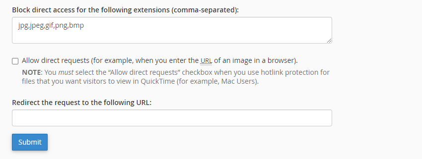 cPanel - Block Direct Access for Hotlinking