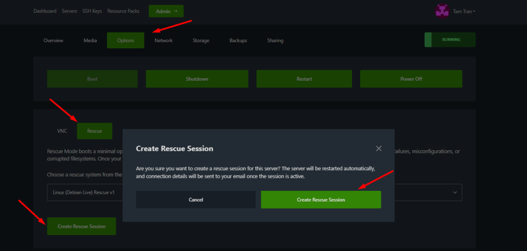 How to use the Rescue Mode in Virtfusion - GreenCloud Documentation