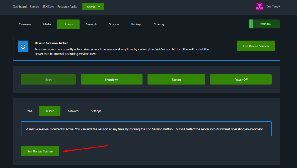 How to use the Rescue Mode in Virtfusion - GreenCloud Documentation