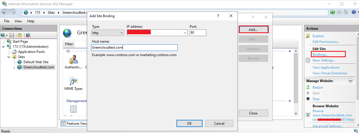 How to Add A New Web Site in IIS Manually - GreenCloud Documentation